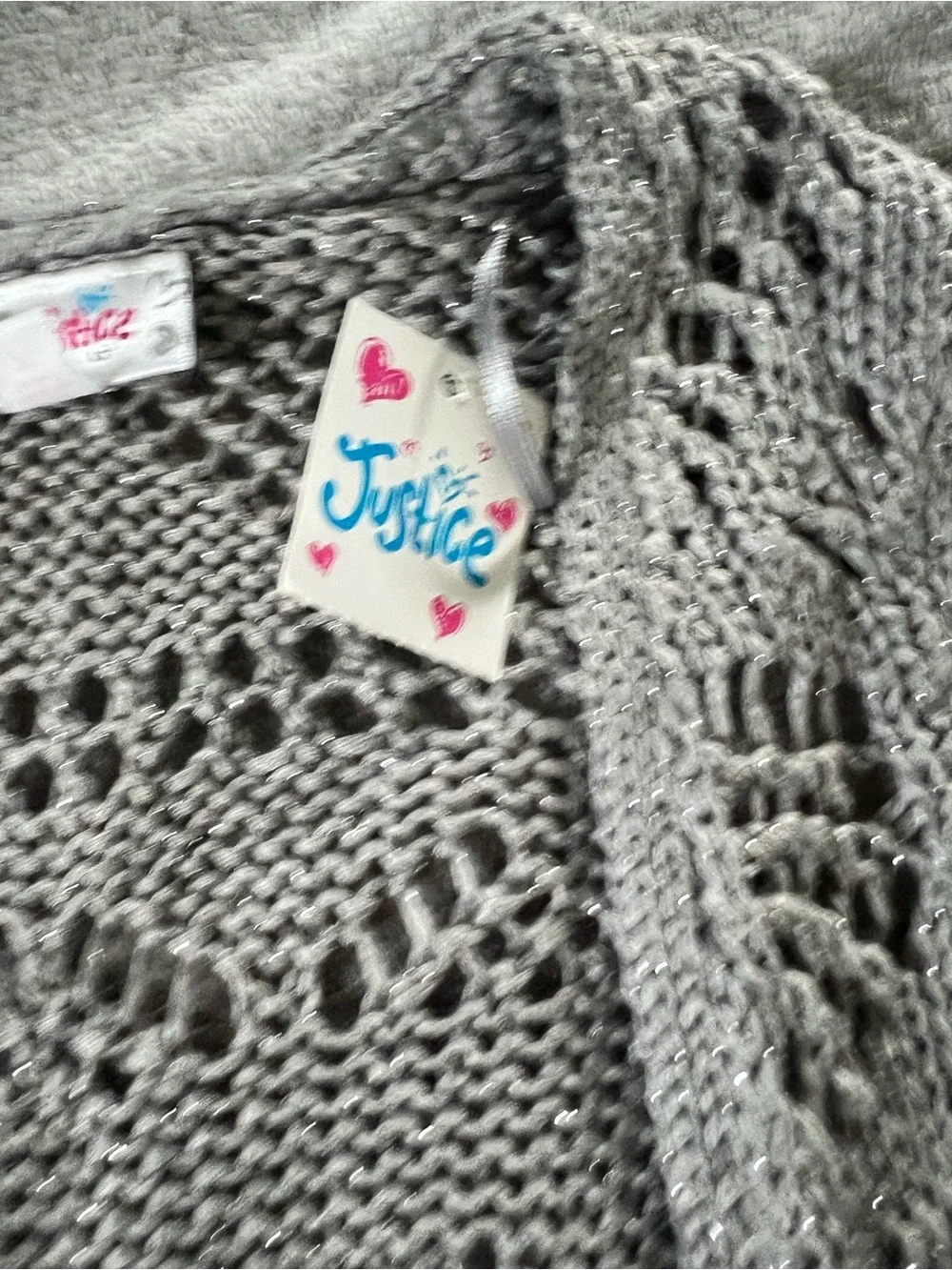 Justice Gray Crochet Fringe Open Vest